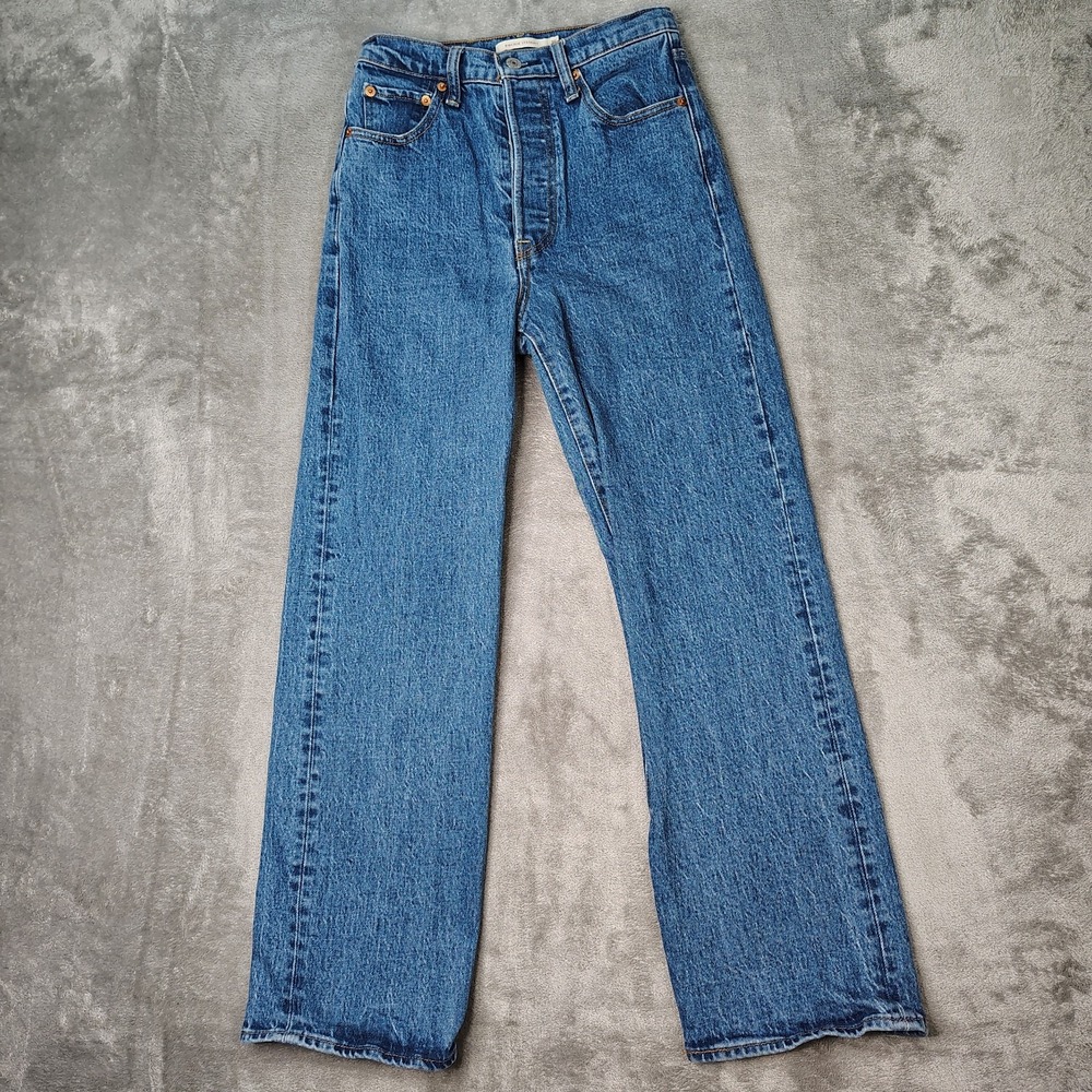 Levi's‎ Premium Jeans Womens 24x27 Ribcage Straight Meidum Wash Button Fly Rodeo
